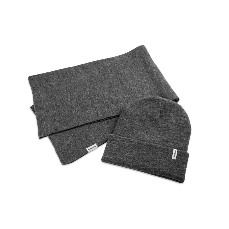 Megzta kepurė ir šalikas (pilka)